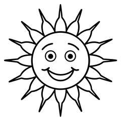 Smiling cartoon sun character with rays isolated on white background silhouette
