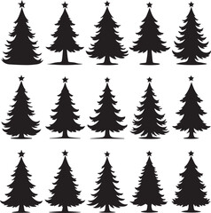 Christmas Tree Silhouette Icons Set &ndash; Black Holiday Designs with Star Topper.
