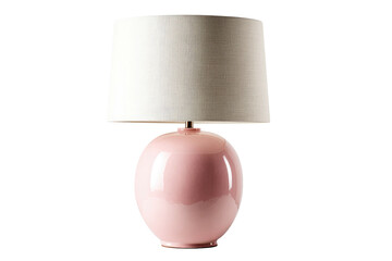Pink ceramic sphere lamp with a white lampshade, isolated on black
