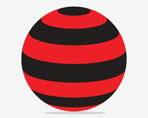 Red and Black Striped Sphere with Shadow on White Background