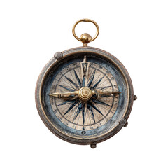 Detailed, close-up image of a vintage, round navigation instrument against a dark background