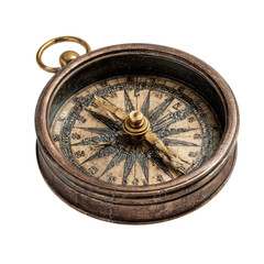 An antique compass with a bronze case, etched dial, and a tarnished brass needle