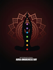 Elegant silhouette with glowing chakras celebrating International Aura Awareness Day