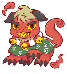 Cute Shishimai with Fire Orbs – Hand-drawn Mythical Guardian Lion