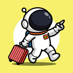 Cute Astronaut Carrying Luggage Cartoon Illustration for Space Travel and Vacation Concept