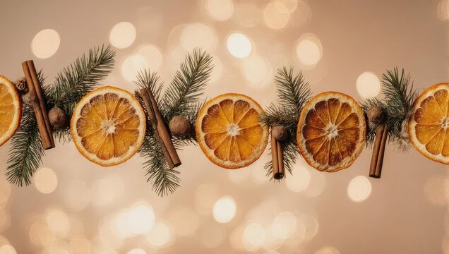 Festive Holiday Garland with Dried Oranges and Cinnamon Sticks.