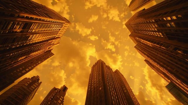 Time-Lapse Clouds Over Skyscrapers &ndash; Warm Golden Hour City Overlay