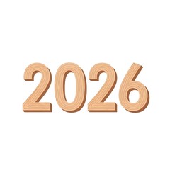 Wooden 2026 Year Number Isolated on White
