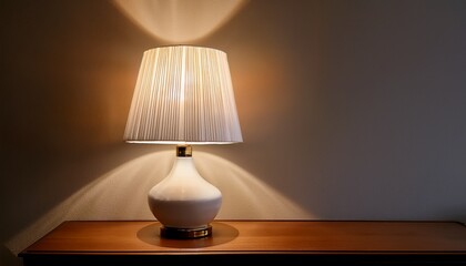 elegant lamp a warm source of light in the room the lamp with a white lampshade and ceramic base exudes an ambiance of warmth it provides gentle illumination