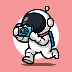 Fototapeta premium Cute Astronaut Taking Picture with Camera Cartoon Illustration for Photography Concept