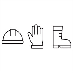 Simple line art icons representing personal protective equipment for construction or industrial work