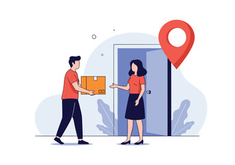 Doorstep delivery service with a package handover at the door location.