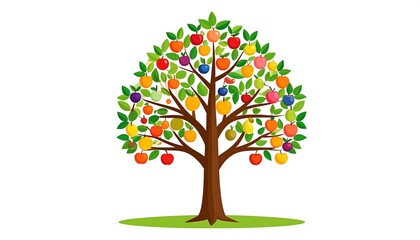 Fototapeta premium Vibrant Fruit Tree Illustration with Diverse Fruits.