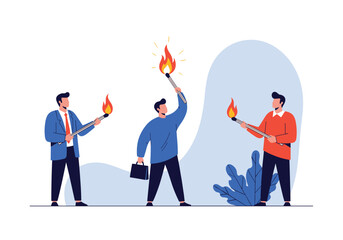 Three men holding torches in a collaborative effort towards a brighter future.