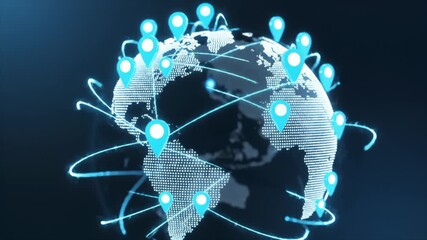 Globe Displaying Location Pin Connections Across the World Animation - Powered by Adobe