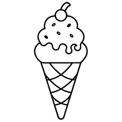 Ice Cream Cone One Line Art Drawing Minimalist Dessert Sweet Food Vector Illustration