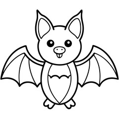 Kawaii Bat Cartoon Vector Art Illustration in Minimalist One Line Style