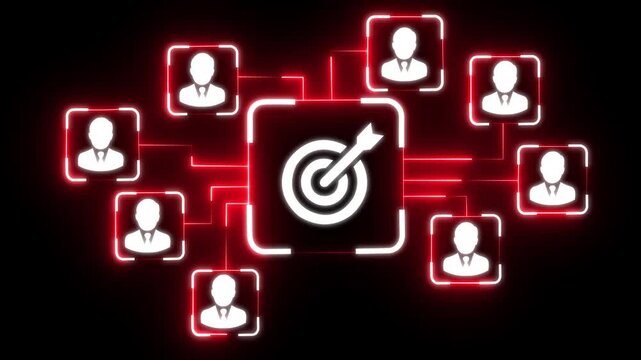  glowing Customer relationship management concept on the black background. Data exchanges development and customer service. Motion graphics of management idea.4k video motion graphic animation ,