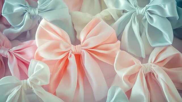 A collection of vibrant bows arranged on a table, suitable for crafting or decoration purposes