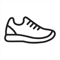 Simple outline illustration of a modern athletic running shoe with laces and a thick sole