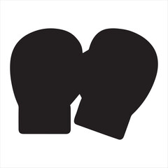 Two black silhouettes of boxing gloves touching tips representing competition and combat sports