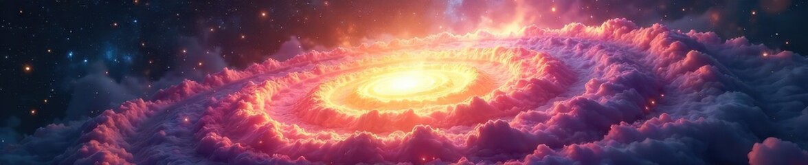 A swirling vortex of celestial energy, radiating ethereal light and power; a divine being's unseen presence is felt in the cosmic spectacle , infinity, mystery, mythology