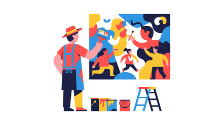 Fototapeta premium A Painting's Creation: Art and Community Coming Together Through Innovative Illustrations