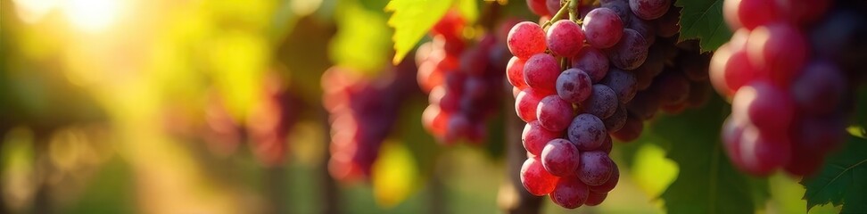 Luscious ripe wine grapes hanging heavy on the vine, ready for harvest Sun-drenched bunches showcase the vibrant color and texture of these premium grapes , red grapes, growing, grapes