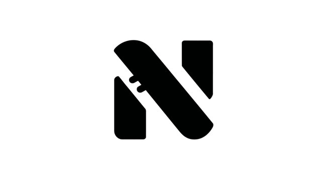 Stylized black letter N icon on a clean white background, modern minimalist alphabet design, initial for branding or graphic element
