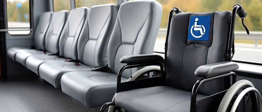 Accessible seating area in public transport designed for individuals with mobility challenges during daytime travel