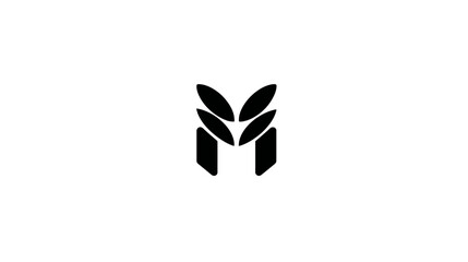 Fototapeta premium Modern abstract M letter logo with organic leaf or petal shapes. Minimalist black and white graphic icon concept for nature, growth, or business.