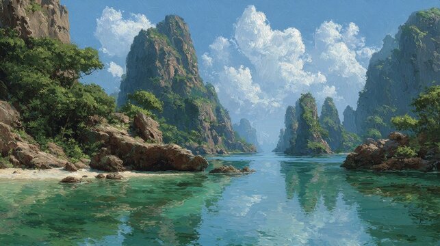 Tropical Paradise Bay: Majestic Karsts and Emerald Waters - Powered by Adobe