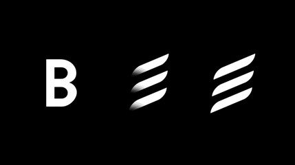 Monochromatic graphic design featuring a stylized capital letter B and two variations of abstract wavy line icons on a sleek black background, representing a modern branding concept.