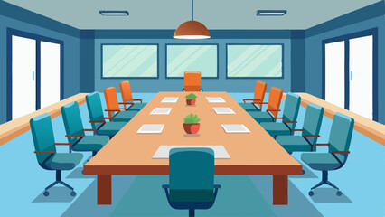 A conference room with large tables and comfortable chairs ideal for meetings and presentations.