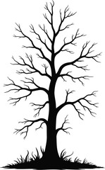 Obraz premium Black silhouette of a charred tree with transparent background, ideal for photo manipulations or graphic design projects requiring a stark and dramatic element 