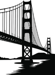 Black and White Graphic Suspension solid silhouette Golden Gate Bridge Vector Illustrations 