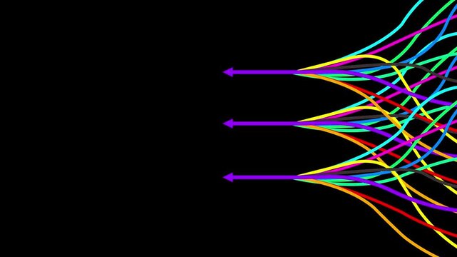 Connected circuit lines form a straight linear arrow. Creative concept animation of business team, goal and competition. High-tech and innovative technology.