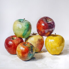 Colorful painted apples in a modern artistic style