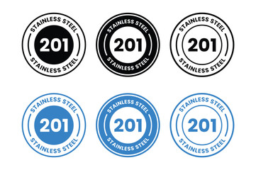 Stainless steel 201 design logo badge template illustration. Stainless steel 201 icon, sticker, label, emblem, stamp, symbol, black, line, flat vector, isolated illustration.