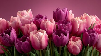 Fototapeta premium Vibrant Pink and Purple Tulips: Elegant Floral Display