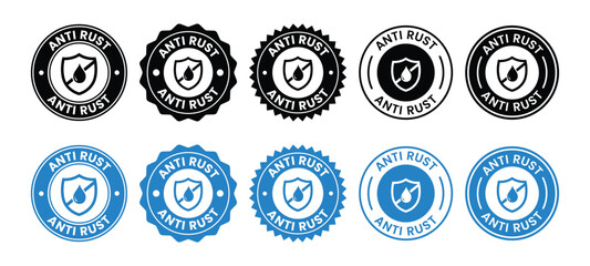 Anti rust icon set. Anti oxidation symbol. Rust resistant emblem set.