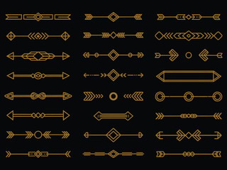 Art deco dividers and decorative golden headers set for card and luxury template design