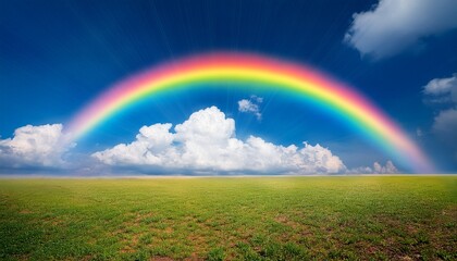 Naklejka premium Beautiful Rainbow In A Blue Sunny Sky With Clouds