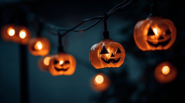 Spooky Halloween Pumpkin Lights Illuminate Dark Night for Festive Decorations and Holiday Celebrations