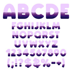Font, alphabet, letter, number and sign from layers. Isolated vector objects on white background
