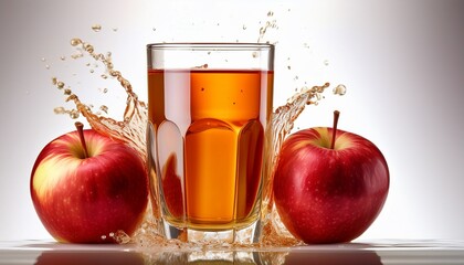 a glass of apple juice with fresh red delicious apples white background splash photography concept of a refreshing and healthy beverage