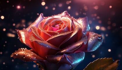 Magical Rose With Sparkling Water Drops