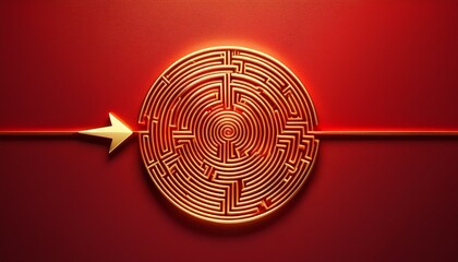 gold arrow on red background navigating a luminous labyrinth embodies problem solving ambition and the art of finding direction amid challenges