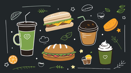 A chalkboard menu featuring specialty coffee drinks and artisanal sandwiches.