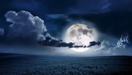 Full Moon Night Sky Dramatic Cloudscape